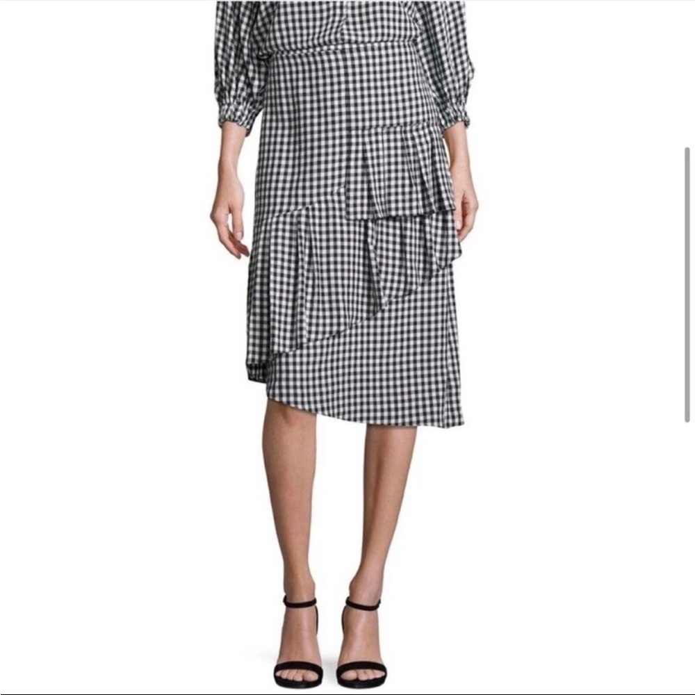 Tibi Black and White Gingham Midi Skirt Size 0